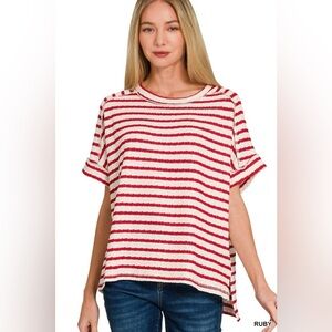 Zenana Stripe Jacquard Round-Meck Tee